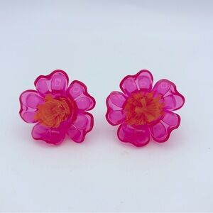 Betsey Johnson Pink Jelly Flower Post Earrings NWT